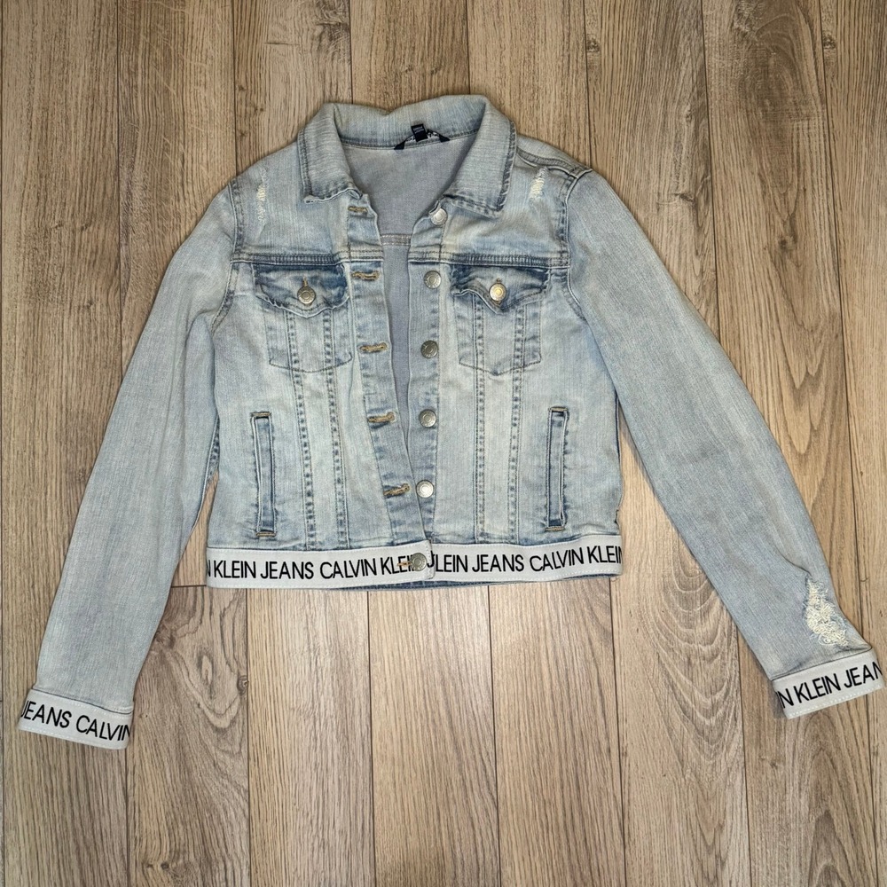 Calvin Klein Jeans Kids | Denim Jacket | Light Wash | Distressed| Size L (12/14)